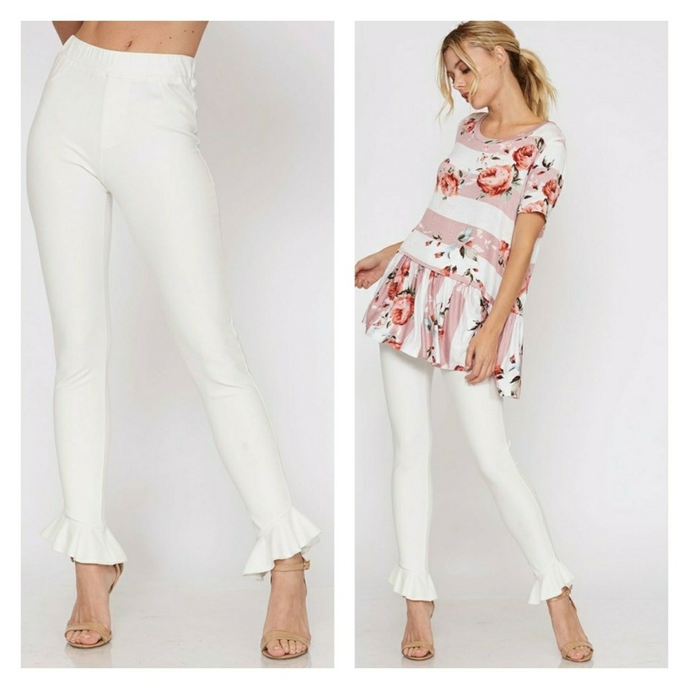 🔥NEW🔥 Ruffled Hem Leggings - WHITE